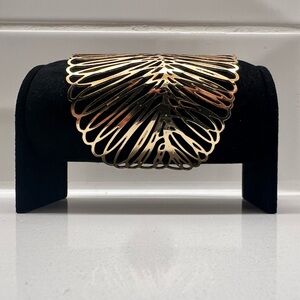 Gold Tone Statement Cuff Bracelet Wide Openwork Leaf Design Resort Jewelry